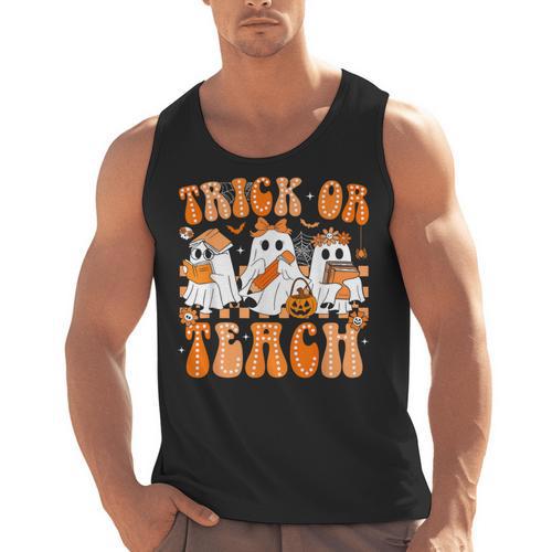 Groovy Teacher Halloween Trick Or Teach Ghost Men Women Kids Men Tank Top - teacherstshirts.com AU