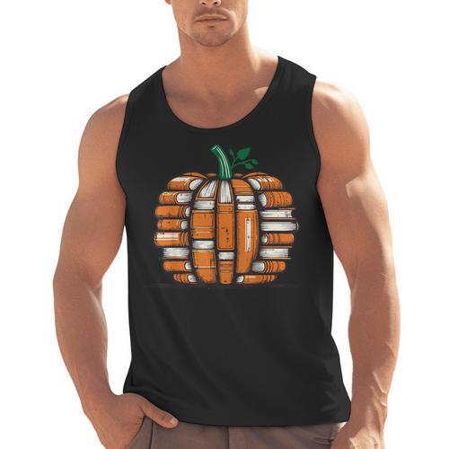 Halloween Books Pumpkin Reading Teacher Fall Men Women Men Tank Top - teacherstshirts.com
