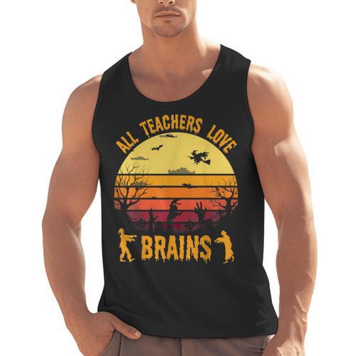 Halloween Costume Teacher Love Brains Zombie Men Tank Top - teacherstshirts.com