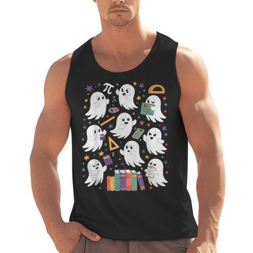 Halloween Math Teacher Ghost Math Teacher Spooky Halloween Men Tank Top - teacherstshirts.com