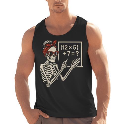 Halloween Math Teacher Skeleton Six Seven Meme Brainrot Men Tank Top - teacherstshirts.com CA