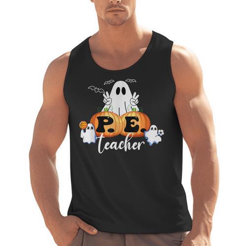 Halloween PE Teacher Ghosts Pumpkins Sports Lover Men Tank Top - teacherstshirts.com CA