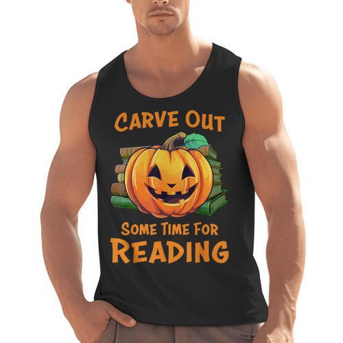 Halloween Teacher Librarian Pumpkin Reading Books Men Women Kids Men Tank Top - teacherstshirts.com UK