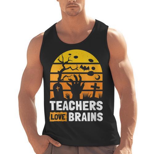 Halloween Teachers Science Math Teachers Love Brains Men Tank Top - teacherstshirts.com CA