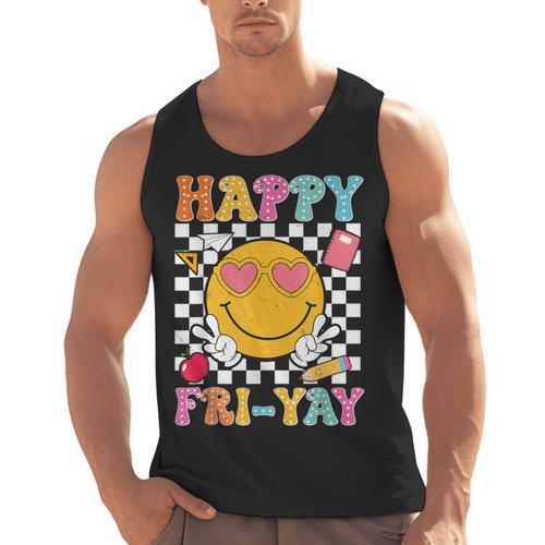 Happy Fri-Yay Groovy Teacher Friday Weekend Fri Yay Men Tank Top - teacherstshirts.com AU