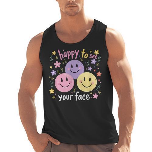 Happy To See Your Face Smile Face Teacher Back To School Men Tank Top - teacherstshirts.com AU
