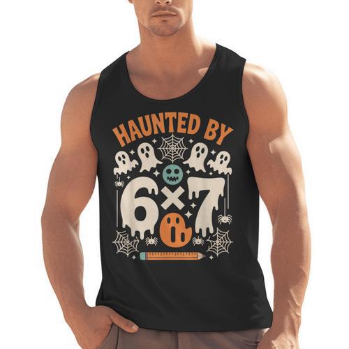 Haunted By 6x7 Math Teacher Halloween Pun Men Tank Top - teacherstshirts.com