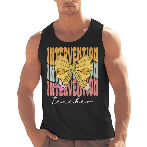 Interventionist Teacher Groovy Coquette Bow Back To School Men Tank Top - teacherstshirts.com AU