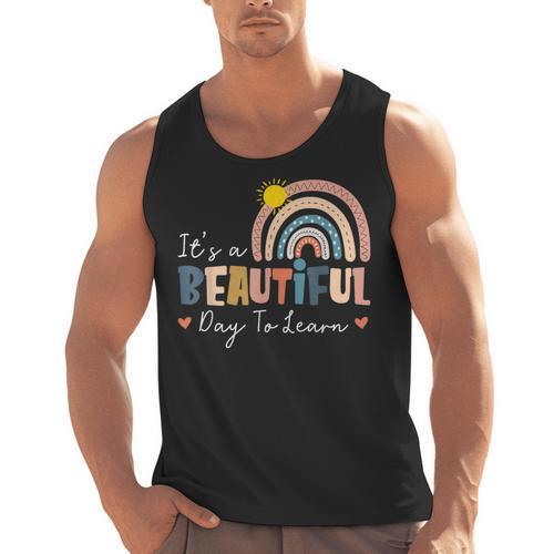 It's A Beautiful Day To Learn Cute Rainbow Boho Teacher Men Tank Top - teacherstshirts.com