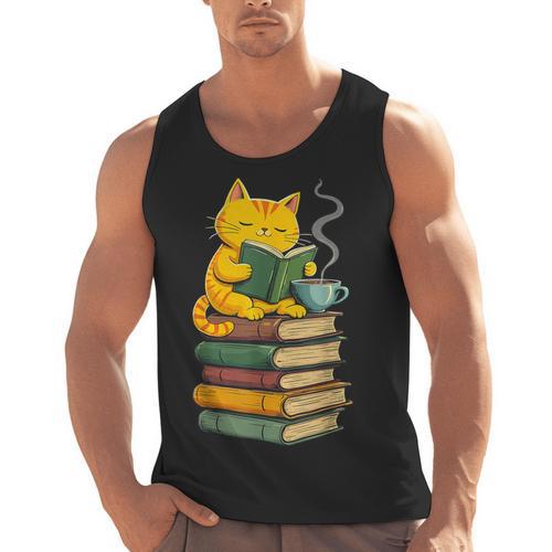 Kawaii Cats Lover Coffee Books Teacher Librarian Cat Men Tank Top - teacherstshirts.com UK