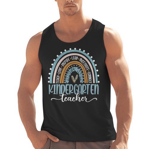 Kindergarten Teacher Leopard Boho Rainbow Back To School Men Tank Top - teacherstshirts.com CA