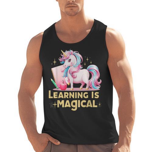 LEARNING IS MAGICAL TEACHER UNICORN BACK TO SCHOOL UNICORN Men Tank Top - teacherstshirts.com UK
