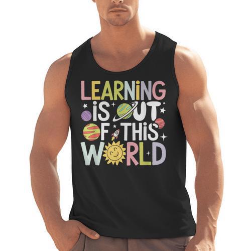 Learning Is Out Of This World Space Teacher Cute Groovy Men Tank Top - teacherstshirts.com AU