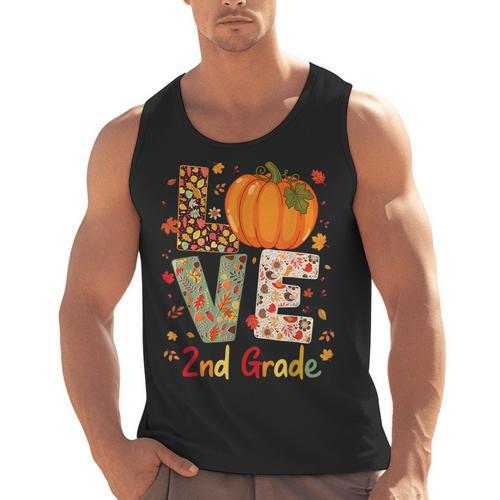 Love 2nd Grade Happy Fall Thanksgiving For 2nd Teacher For Men Women Girls Kids Men Tank Top - teacherstshirts.com UK