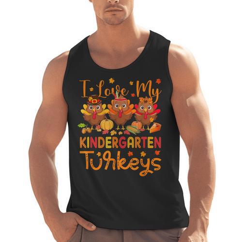 I Love My Kindergarten Turkeys Thanksgiving Teacher Students Men Tank Top - teacherstshirts.com AU