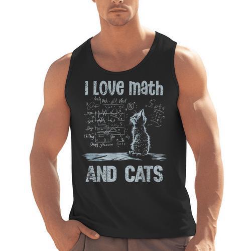 I Love Math And Cats Cat Lover Science Teacher Student Men Tank Top - teacherstshirts.com UK