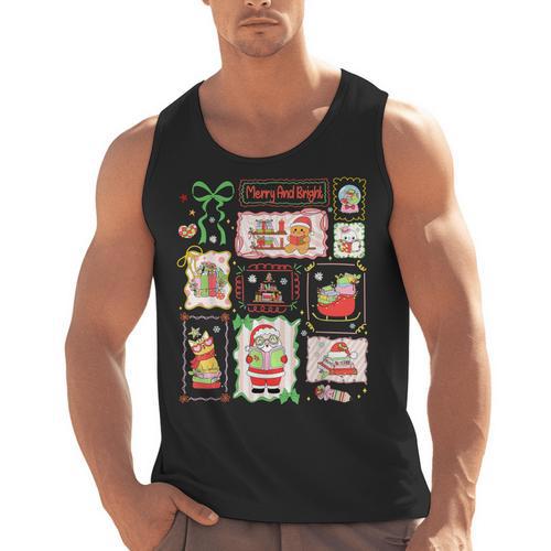 Merry And Bright Christmas Gingerbread Santa Book Teacher Men Tank Top - teacherstshirts.com