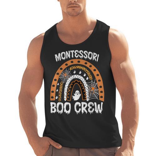 Montessori Teacher Halloween Boo Rainbow Leopard Halloween Men Tank Top - teacherstshirts.com
