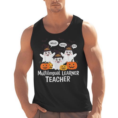 Multilingual Learner Teacher Spooky Halloween ESL Teacher Men Tank Top - teacherstshirts.com AU