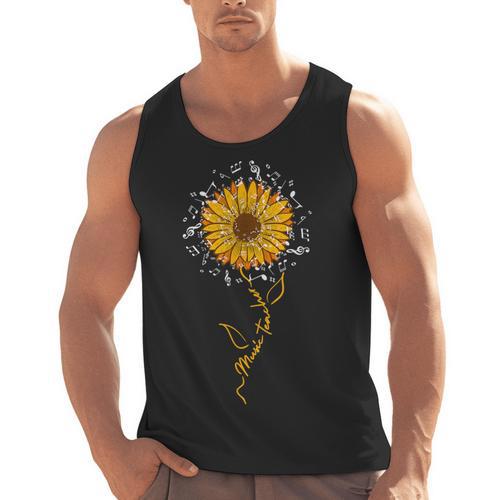 Music Teacher Shirt Sunflower Music Notes Musician Singer Men Tank Top - teacherstshirts.com AU