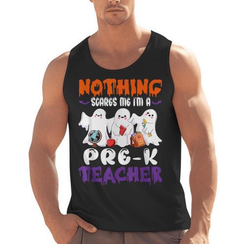 Nothing Scares Me I'm A Pre-K Teacher Halloween Ghosts Men Tank Top - teacherstshirts.com UK