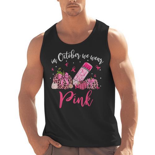 In October We Wear Pink Apple Teacher Daisy Breast Cancer Men Tank Top - teacherstshirts.com UK