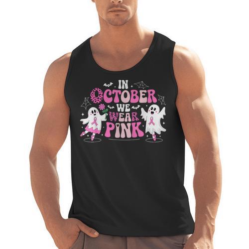 In October We Wear Pink Ballet Ghost Teacher Breast Cancer Men Tank Top - teacherstshirts.com UK