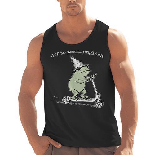 Off To Teach English Scooter Frog ESL Teacher Literature Men Tank Top - teacherstshirts.com AU