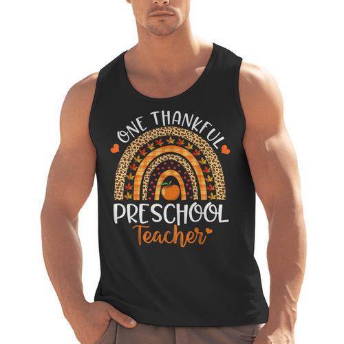 One Thankful Preschool Teacher Thanksgiving Rainbow Men Tank Top - teacherstshirts.com