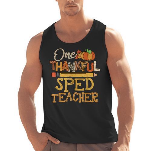 One Thankful Sped Teacher Cute Thanksgiving Women Men Tank Top - teacherstshirts.com DE