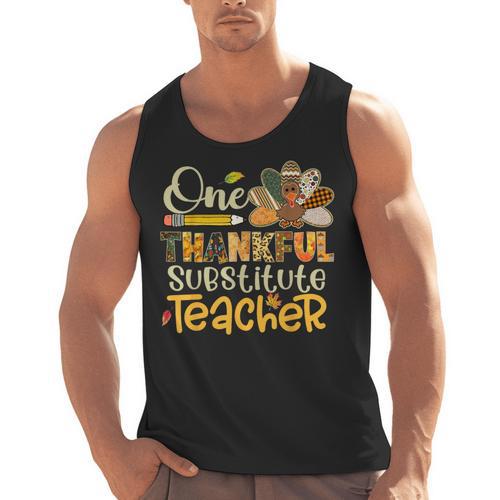 One Thankful Substitute Teacher Turkey Leopard Thanksgiving For Men Women Men Tank Top - teacherstshirts.com UK