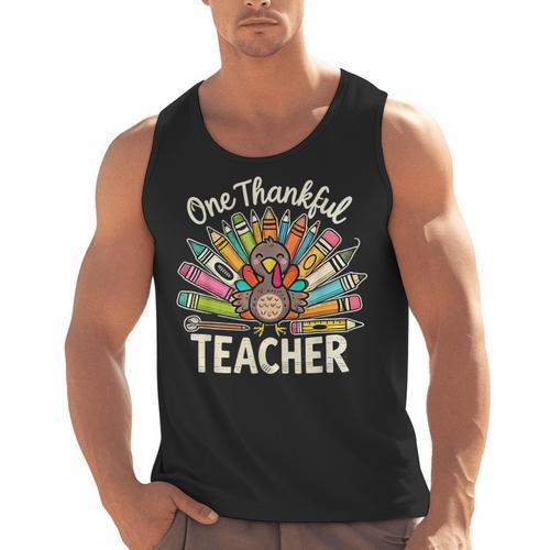 One Thankful Teacher Cute Thanksgiving Turkey School Men Tank Top - teacherstshirts.com UK