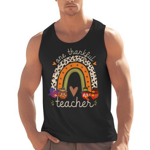 One Thankful Teacher Thanksgiving Turkey Rainbow Fall Men Tank Top - teacherstshirts.com CA