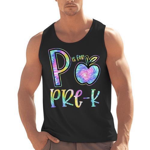 P Is For Pre-K Preschool Teacher Tie Dye Back To School Men Tank Top - teacherstshirts.com CA