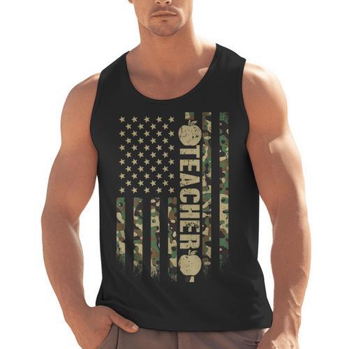 Patriotic Teacher American Flag Camouflage 4th Of July Camo Men Tank Top - teacherstshirts.com UK
