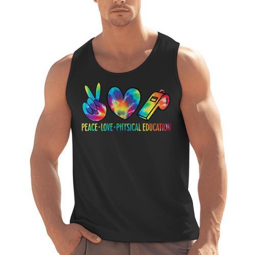 Peace Love Physical Education Tie Dye Sports PE Teacher Men Tank Top - teacherstshirts.com UK