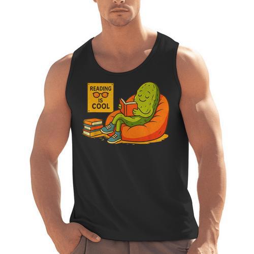Pickle Reading Books Bookworm Teacher Librarian Kids Retro Men Tank Top - teacherstshirts.com AU