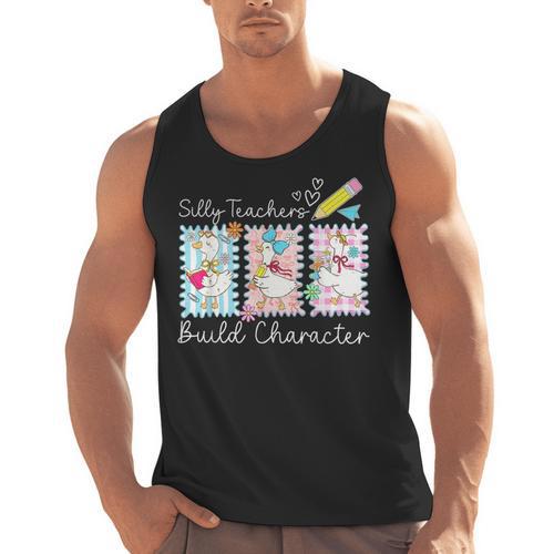 Preppy Silly Teacher Goose Build Character Back To School Men Tank Top - teacherstshirts.com CA