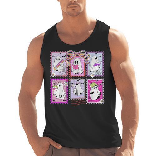 Preppy Spooky Teacher Halloween Ghost Coquette Bow Autumn Men Tank Top - teacherstshirts.com