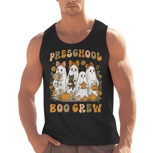 Preschool Boo Crew Teacher Kids Halloween Ghost Cat Pumpkin Men Tank Top - teacherstshirts.com UK