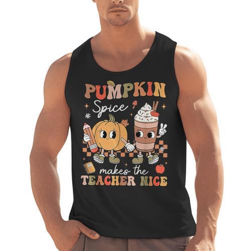 Pumpkin Spice Makes Teacher Nice Retro Fall Spooky Season Men Tank Top - teacherstshirts.com