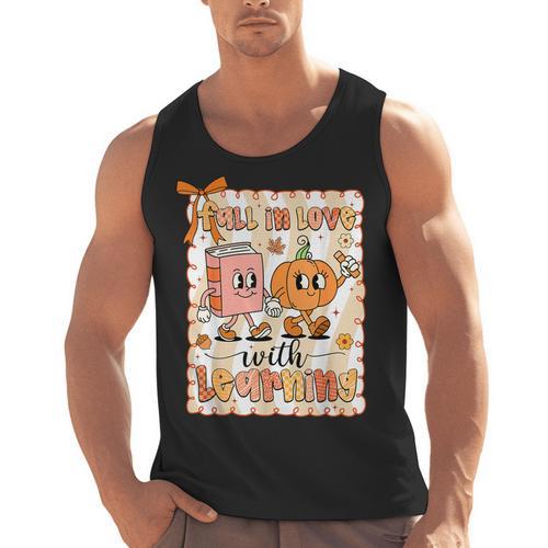 Pumpkin Teacher Preppy Fall In Love With Learning Autumn Men Tank Top - teacherstshirts.com AU