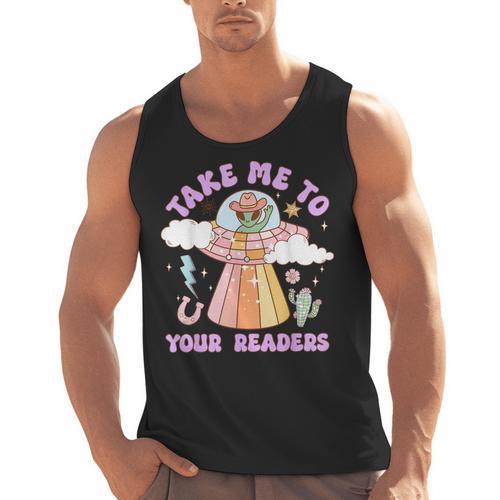 Take Me To Your Readers Alien Teacher Halloween Literacy Men Tank Top - teacherstshirts.com AU