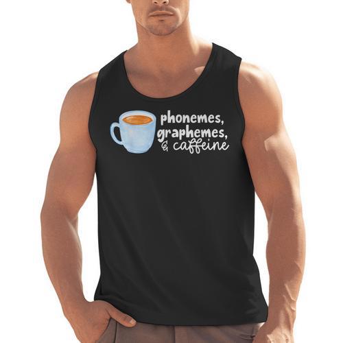 Reading Interventionist Specialist Teacher Phonemes Graphemes And Caffeine Reading Intervention -Adults Classic Fit Short Sleeve Men Tank Top - teacherstshirts.com UK