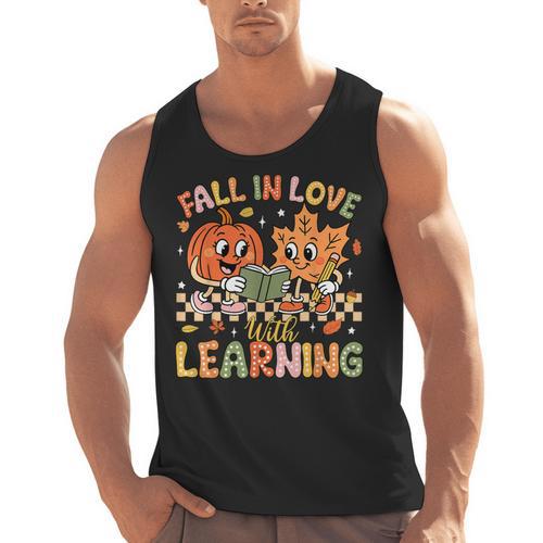 Retro Fall In Love With Learning Autumn Pumpkin Teacher Kids Men Tank Top - teacherstshirts.com AU
