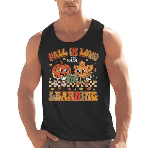 Retro Fall In Love With Learning Autumn Pumpkin Teachers Men Tank Top - teacherstshirts.com AU