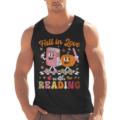 Retro Fall In Love With Learning Pumpkin Autumn Teacher Men Tank Top - teacherstshirts.com UK