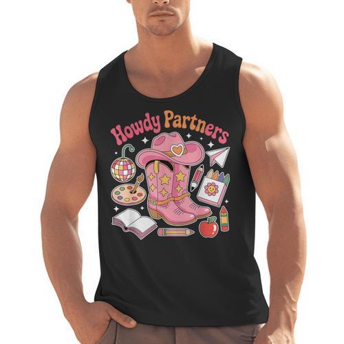 Retro Howdy Partners Cowgirl Cowboy Teacher Back To School Men Tank Top - teacherstshirts.com AU