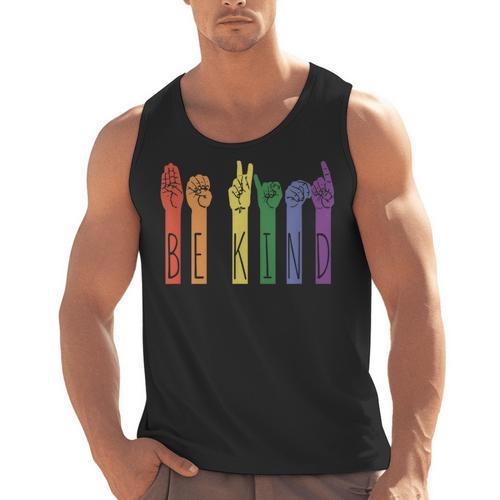 Retro Be Kind ASL Deaf Teacher Sign Language Gay Pride Men Tank Top - teacherstshirts.com UK