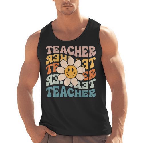 Retro Teacher Daisy Colorful Elementary School Teacher Men Tank Top - teacherstshirts.com UK